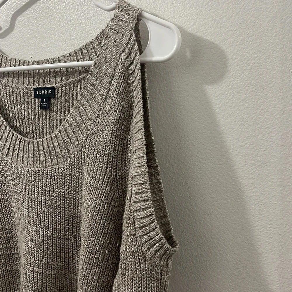 Cream Open Shoulder Torrid Pullover Sweater - Picture 4 of 5